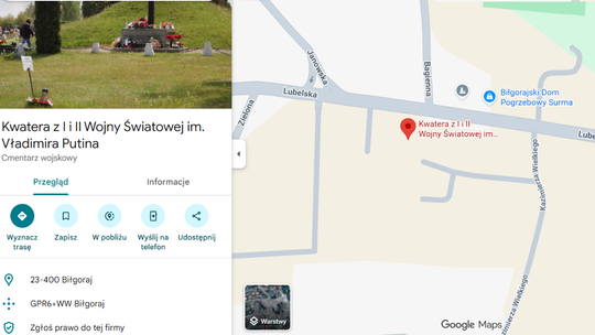 Kwatera imienia Putina na cmentarzu w Biłgoraju? „Szkodliwe i obraźliwe”