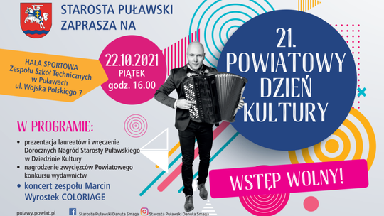 21. Powiatowy Dzień Kultury w Puławach. Wystąpi Marcin Wyrostek