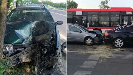 Al. Tysiąclecia: Skoszona latarnia, wypadek na rondzie i utrudnienia w ruchu