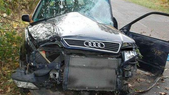 Audi rozbite na drzewie. Dwie osoby w szpitalu