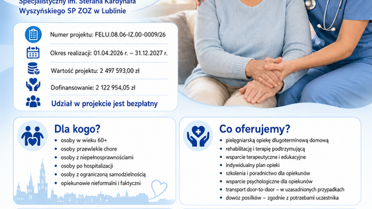 Bezpłatna opieka pielęgniarska i rehabilitacja w domu pacjenta. Nowy projekt Szpitala przy al. Kraśnickiej