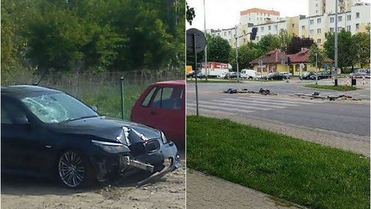 Bmw staranowało słup na ul. Lubelskiej w Puławach. Właściciel auta pijany