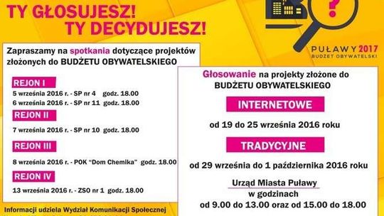 Budżet obywatelski 2017 w Puławach. Urzędnicy będą tłumaczyć i przekonywać do głosowania