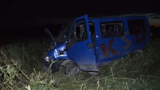 Bus dachował, cztery osoby w szpitalu. Kierowca: Sarny wybiegły na jezdnię