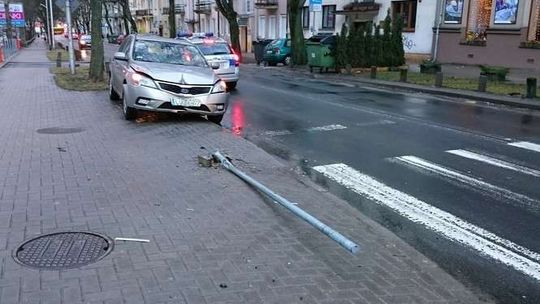 Chciał ominąć psa, wjechał w znak drogowy
