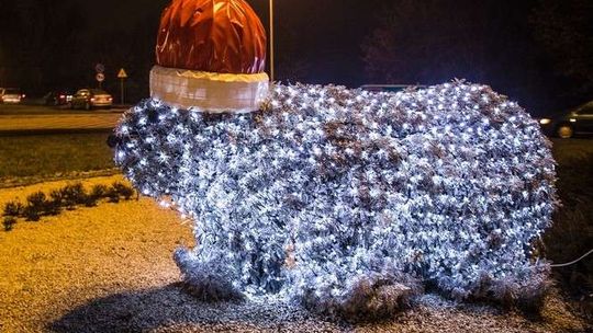 Chełm gotowy na święta. Świecący miś na rondzie