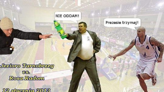 Chytra baba z Radomia na plakacie zapowiadającym mecz koszykówki