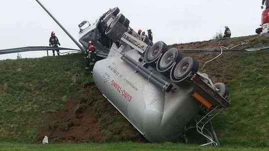 Ciężarówka spadła z nasypu na obwodnicy