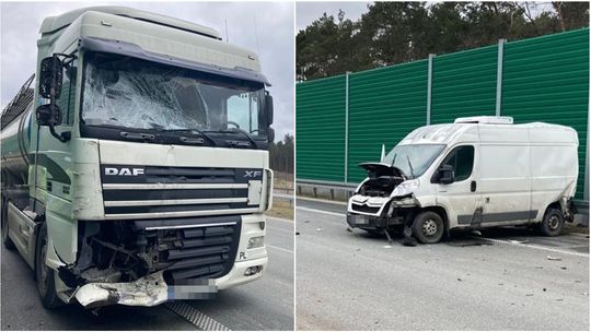 Cysterna zderzyła się z busem na "ekspresówce". Jedna osoba w szpitalu