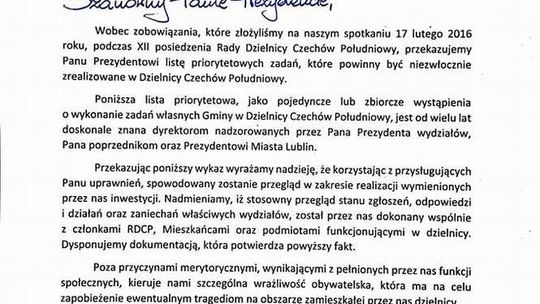 Czechów prosi o inwestycje. Rada dzielnicy przygotowała listę