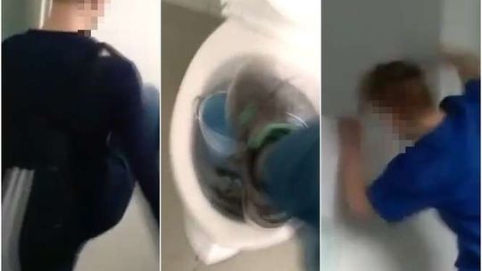 Demolka toalety w szkole w Lublinie. Tak bawią się uczniowie, nagranie opublikowali w internecie [wideo]