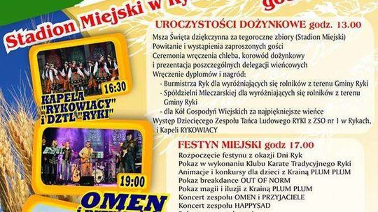 Dożynki i Dni Ryk 2017. Program koncertów i wydarzeń