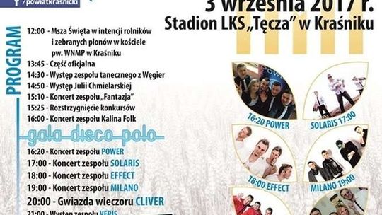 Dożynki powiatowe w Kraśniku. Program koncertów i wydarzeń