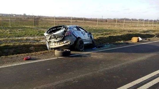 Dzwola: Dachowanie samochodu na drodze krajowej nr 74