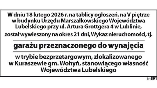 Garaż przeznaczony do wynajęcia