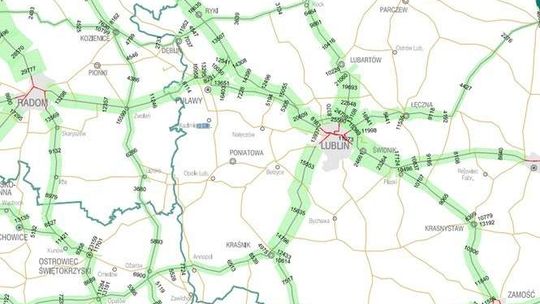 GDDKiA podsumowała natężenie ruchu na drogach woj. lubelskiego (MAPA)