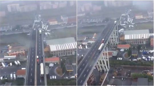 Genua: Zawalił się wiadukt ze stojącymi na nim samochodami. Wiele ofiar śmiertelnych katastrofy [wideo]