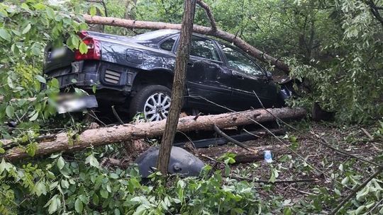 Gołąb: Groźny finał szybkiej jazdy. Jeden wypadł z wału, drugi wjechał w krzaki