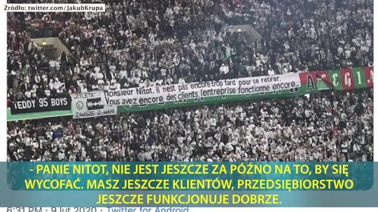 "Haniebna akcja troglodytów". Pseudokibice Legii próbują zniechęcić biznesmena do inwestycji w Polonię Warszawa