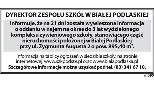 informacja Dyrektora Zespołu Szkół w Białej Podlaskiej