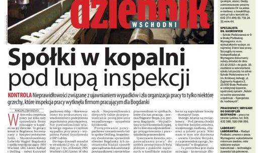 Jedynka Dziennika Wschodniego z 22 października 2012