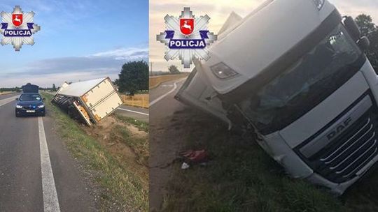 Kierowca tira zasnął za kierownicą. Na trasie Chełm - Lublin wjechał do rowu