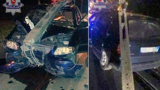 Kierowca wjechał w latarnię i odjechał razem z nią