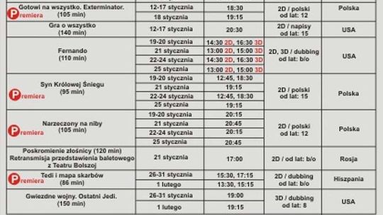 Kino Łuków - repertuar w styczniu