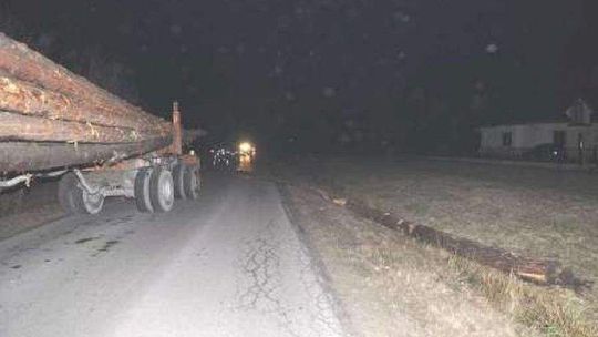 Kłoda spadła z transportu i uderzyła w rowerzystów. Trafili do szpitala