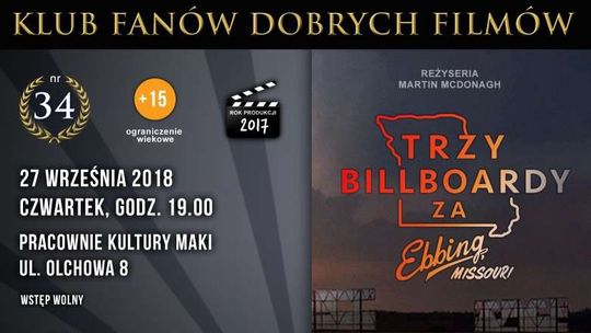Klub Fanów Dobrych Filmów w Pracowniach Kultury Maki: Trzy Billboardy za Ebbing, Missouri
