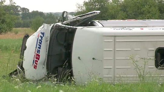 Kołbiel: Wypadek busa relacji Puławy-Warszawa, 15 osób w szpitalu (wideo)