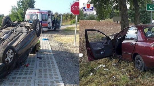 Lubelskie. Daewoo rozbite na drzewie i dachowanie peugeota. Dwa poważne wypadki