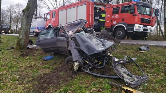 Lubelskie. Kierowca volvo uderzył w drzewo. Mężczyzna zmarł w szpitalu [ZDJĘCIA]
