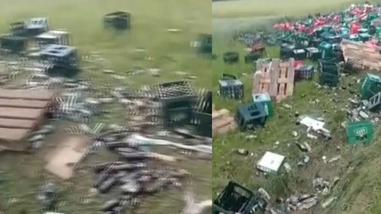 Lubelskie. Mnóstwo rozbitych butelek. Na drodze przewróciła się ciężarówka z piwem
