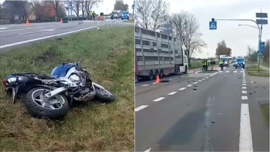 Lubelskie. Motocyklista w szpitalu, wjechał w znaki drogowe