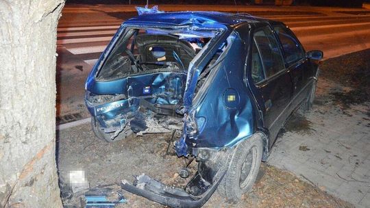 Lubelskie. Pijany 19-letni kierowca uderzył w drzewo. Ranni pasażerowie
