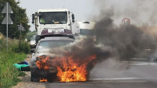 Lubelskie: Płonie auto na drodze. Strażacy są już na miejscu [zdjęcia]
