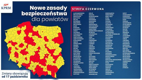 Lublin, Chełm, Zamość, Puławy, Świdnik i kolejne powiaty w czerwonej strefie
