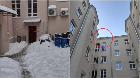 Lublin: Nad klatką schodową wisiała duża śnieżna zaspa. Po całym dniu zarządca ją usunął