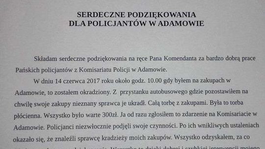 "Mam skromną emeryturę i kradzież była dla mnie obciążeniem". 80-latek dziękuje policjantom 