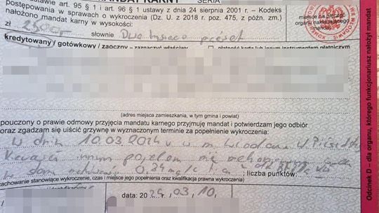 Mandat nie zrobił na nim wrażenia. Dalej jeździł pijany po mieście