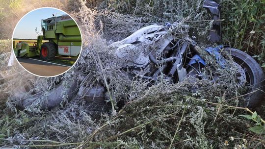 Motocyklista zderzył się z kombajnem, zginął na miejscu [zdjęcia]