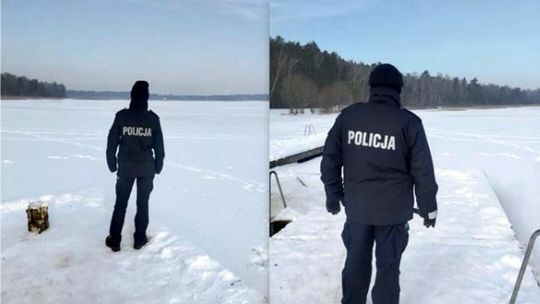 Policja patroluje zamarznięte jezioro. Apel o ostrożność na lodzie