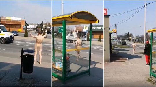 Nagi mężczyzna biegał po ulicy. Tłumaczy, że zrobił to, bo ktoś obiecał mu jedzenie