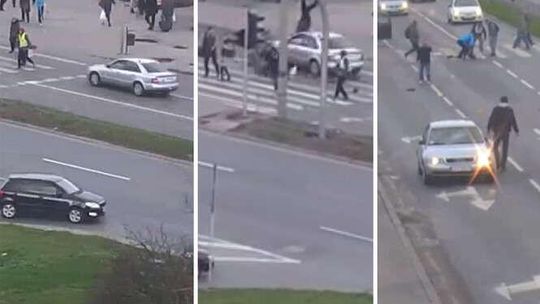 Nagranie z wypadku na al. Tysiąclecia. Pijany kierowca wjeżdża w pieszych (drastyczny film)