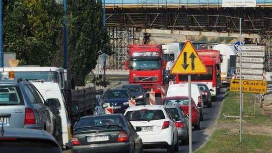 Nowe utrudnienia na skrzyżowaniu al. Solidarności, al. Sikorskiego i ul. Ducha
