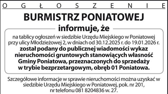 Ogłoszenie Burmistrza Miasta Poniatowa Ogłoszenie Burmistrza Miasta Poniatowa