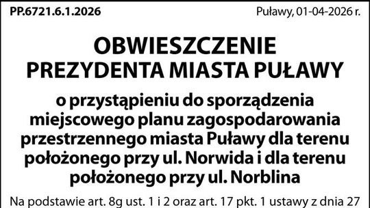 ogłoszenie Prezydenta Miasta Puławy