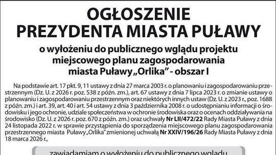 Ogłoszenie Prezydenta Miasta Puławy
