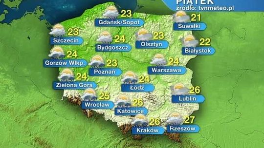 Piątek będzie ciepły. Mogą pojawić się przelotne opady deszczu